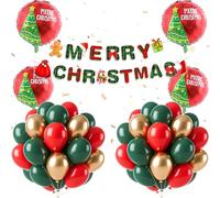 25Pezzi Natale Festa Decorazioni con MERRY CHRISTMAS Ghirlande e Albero Palloncini Compleanno Oro Rosso Verde, Decorazioni Natalizie per Interno