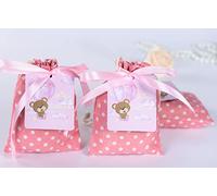 25pz Sacchetti Bomboniere Battesimo Bambino Nascita Portaconfetti +25 Bigliettini +Nastro,Decorazione Confetti per Festa Battesimo Sacchetti, Orsetto Maschio/Bambina, Scatole Portaconfetti