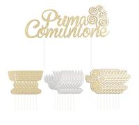 25pz Topper Prima Comunione Cake Topper Oro Glitter Albero della Vita Angelo Piccione Santo Graal Addobbi Comunione per Bambini Decorazione Festa Torta Cupcake Partito