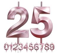 25th Candela di Compleanno Glitterata Oro Rosa, 3D Design Candele Numero, Decorazioni Cake Topper, Candela per Torta per Festa di Compleanno, Anniversario di Matrimonio, Decorazione di Festa