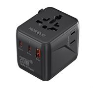 25W Adattatore Universale da Viaggio,5 in 1 Presa Universale da Viaggio con 1 USB A,2 USB C,1 Universale Presa,1 US/JP Presa,Adattatore Spina Internazionale per Italia UK US Australia Tailandia