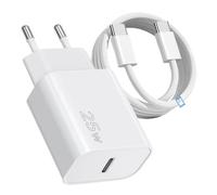25W Caricatore Rapido USB C con Cavo USB C 2M in Nylon, per iPhone 17 16 15 Pro Max/Pro, iPad Pro 12.9/11/Air/Mini/10, USB C Caricabatterie Spina Alimentatore Presa Carica Adattatore Muro