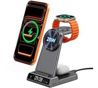 25W Magnetico Caricatore Wireless per iPhone, Stazione di Ricarica 3 in 1 per iPhone Air/17 Pro Max/17/16/15/14/13/12, Base Ricarica per Apple Watch Ultra 3/SE 3/11/10/9/8/7 e AirPods, SwanScout C02M