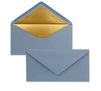 25x Buste formato lunghe - Colore: grigio-blu - con rivestimento interno metallizzato oro - 110 x 220 mm - Colla a umido - Buste festive per Natale