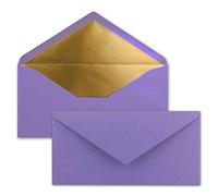 25x Buste formato lunghe - Colore: Viola - con rivestimento interno metallizzato oro - 110 x 220 mm - Colla a umido - Buste festive per Natale
