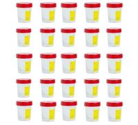 25x Contenitori Urine Sterili 120 ml - Vasetti per Analisi con Tappo Ermetico e Etichetta per Nome - Uso Medico e Domestico, Pronti all’Uso