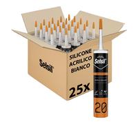 25x Sigillante Multiuso Silicone Acrilico Bianco Verniciabile 310ml