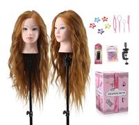 26" 60% Capelli Umani Reali Testa per Parrucchieri, Testina Parrucchiere Capelli Testa Studio Parrucchiere Manichino Cosmetologia Formazione Pratica Modello Capelli con Morsetto & Strumento A Treccia