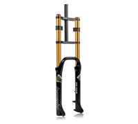 26'' Bicicletta Forcella Fat Discesa Libera MTB Aria Forcella A Sospensione Corsa 140mm Dritta Doppia Spalla Forcella Rimbalzo Regolabile Freno A Disco,per Pneumatici da 4.0 (Color : Gold)