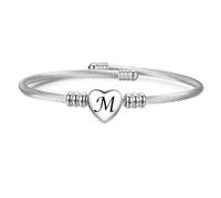 26 braccialetti con iniziali da donna, in argento, con lettere dell'alfabeto dalla A alla Z, regolabili, regalo per figlia, nipote, sorella, Natale, compleanno, braccialetto argentato a forma di cuore
