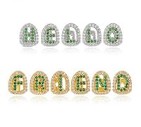 26 Iniziali Maiuscole, Grillz in Pietra Eleganti Cappucci per Denti in Zircone, per Donne e Uomini Gioielli Regalo di Compleanno(Silver white,E)