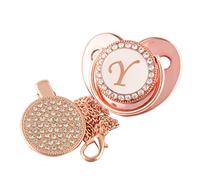 26 Lettere Bambino Ciuccio Del Bambino Di Colore Rosa Lenitiva Ciuccio Bling Di Lusso Dummy Succhietto con La Catena Clip per 0-18M