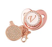26 Lettere Bambino Ciuccio Del Bambino Di Colore Rosa Lenitiva Ciuccio Bling Di Lusso Dummy Succhietto con La Catena Clip per 0-18M
