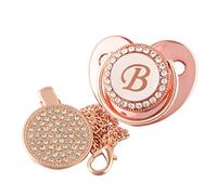 26 Lettere Bambino Ciuccio Del Bambino Di Colore Rosa Lenitiva Ciuccio Bling Di Lusso Dummy Succhietto con La Catena Clip per 0-18M