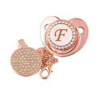 26 Lettere Bambino Ciuccio Del Bambino Di Colore Rosa Lenitiva Ciuccio Bling Di Lusso Dummy Succhietto con La Catena Clip per 0-18M