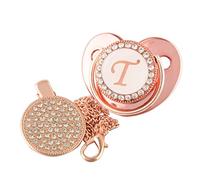 26 Lettere Bambino Ciuccio Del Bambino Di Colore Rosa Lenitiva Ciuccio Bling Di Lusso Dummy Succhietto con La Catena Clip per 0-18M