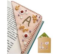 26 lettere personalizzate ricamate a mano segnalibro d'angolo,pagina triangolo feltro cucito angolo fatto a mano segnalibro,carino fiore lettera ricamo segnalibri accessori