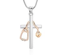 26 lettere Urna Urna Ceneri Stetoscopio Medicina Cuore In Acciaio Inox Collana Donna Infermiere Settimana Gioielli Regalo per Studente di Medicina Medico Infermiera Collana Cristiana Delicata Croce