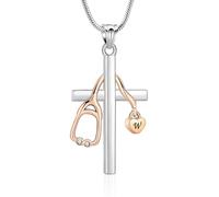 26 lettere Urna Urna Ceneri Stetoscopio Medicina Cuore In Acciaio Inox Collana Donna Infermiere Settimana Gioielli Regalo per Studente di Medicina Medico Infermiera Collana Cristiana Delicata Croce