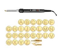 26 Letters Copper Mold -DIY Wood Burning/Carving Set, Letter Soldering Iron DIY Tools, Wood Burning Tips Alphabet Template Kit for Embossing and Carving Crafts (Black Soldering iron + 56 PCS)