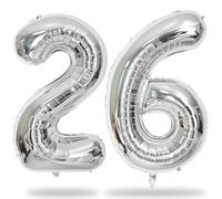 26 palloncini numerici, giganti argento numero 2 e 6 palloncini in lamina di elio per donne decorazione per il 26° compleanno, 101 cm autogonfiante in Mylar numero 26 palloncini per uomo 62