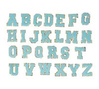 26 Pcs A to Z Iron On Blue Letters Gold Glitter Border Patches Decorations For Clothing Sewing Embroidery