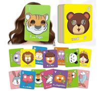 26 PCS Alphabet ABC Flash Cards with Animal Masks, Alphabet ABC Flash Cards with Animal Masks, Letter Recognition Learning Game, Learn Letters, English Phrases (1SET)