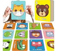 26 Pcs Alphabet ABC Flash Cards with Animal Masks, Giant ABC Animal Mask Cards, Educational Learning Games for Kids