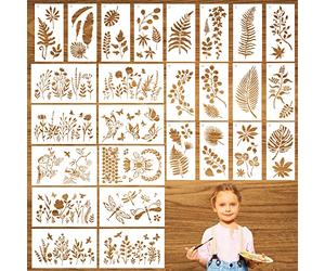 26 PCS Immagini Stencil Muro Mobili Bambini Pittura Fiori Decorativi Riutilizzabili Parete Pet Per La Parete Tessile Cartolina Sacchetto Regalo Design