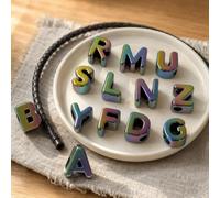 26 perline a forma di lettera a bolle, colore nero, con foro grande, perline con lettere dell'alfabeto, in acrilico leggero, per paracord, portachiavi, borsa, cordino, foro da 6 mm, dalla A alla Z