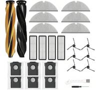 26 pezzi Accessori di ricambio per Robot Aspirapolvere D20 Pro Plus, 2 spazzole principali, 6 spazzole laterali, 4 filtri, 6 sacchetti per la polvere, 6 panni per la pulizia, 1 strumento di pulizia e 