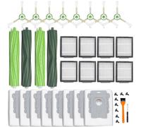26 pezzi di ricambio per iRobot Roomba i7, i7+, i3, i3+, i4, i4+, i6, i6+, i8, i8+, j7, j7+/Plus, E5, E6, E7, 2 spazzole a rullo in gomma multi-superficie, 8 filtri, 8 spazzole laterali, 8 sacchetti
