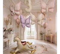 26 pezzi Set di palloncini per compleanno con farfalle e cavallini a dondolo, include palloncini a forma di farfalla rosa/viola/avorio, palloncini a numero avorio da 32 pollici 0-9, palloncini a forma
