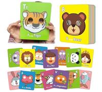 26 schede educative dell'alfabeto ABC con maschere per animali, carte colorate alfabetiche, giochi educativi interattivi, apprendimento delle lettere, frasi inglesi, ABC volti animali Flash Learning
