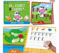 26 Schede per Esercitarsi nella Scrittura, Alfabeto, Scrivi e Cancella, Flashcard Tracciabili, Schede da Colorare Riutilizzabili Doppio Lato, Giocattolo Montessori per l'Apprendimento Precoce