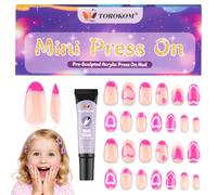 26 Unghie Adesive Per Bambini, TOROKOM Carine Unghia Finti Per Bambini Unghia Adesive Corte A Forma Di Mandorla Arte Degli Unghie Regalo Per Ragazze Con Colla Per (1 Pacchetto, Cuore Rosa)