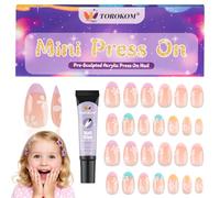 26 Unghie Adesive Per Bambini, TOROKOM Carine Unghie Finti Per Bambini Unghia Adesive Corte A Forma Di Mandorla Arte Degli Unghia Regalo Per Ragazze Con Colla Per (1 Pacchetto, Fiore Francese)