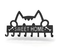 26 x 12cm Portachiavi da Parete, Appendichiavi da Parete in Metallo Nero con 8 Ganci, Tema Gatto Gancio da Parete, Decorativo per Corridoio Porta Anteriore Camera da Letto (Gatto dalla testa grande)