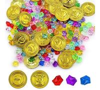 260 Pezzi Monete d'oro Pirata 60 Pezzi Monete Finte e 200 Pezzi Diamanti Acrilici Tesoro Pirati Bambini Tesoro Pirata Monete D'oro er Feste Pirata Feste di Compleanno Decorazioni