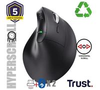 Trust Vyran Mouse Verticale Ergonomico, Rotellina Ultra Rapida, Scorrimento Orizzontale, Bluetooth + 2.4GHz, Pulsanti Silenziosi, 85% Plastica Riciclata, Mouse Wireless Multi-Dispositivo PC Mac, Nero