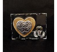 26155 Bomboniere 6pezzi Icona in Vetro con Cuore in Legno e Fiore in Cristallo A