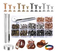 264 Pz Rivetti Per Cuoio, Borchie per Tessuti, Ribattini Doppio Cappuccio, Rivetto in Pelle, Bottoni a Pressione, Borchie per Scarpe DIY Pelle Jeans, con 3 Pinza & Strumenti (6/8/12 mm, 4 colori)
