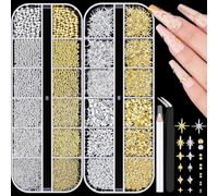 2640 ciondoli 3D per nail art con retro piatto, oro e argento varie forme di dimensioni miste, gemme scintillanti a forma di stella e piccole perline rotonde caviale, mini accessori decorativi per