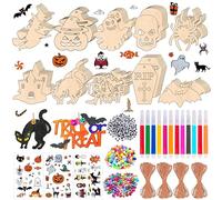 265 Piezas Lavoretti Halloween,Decorazioni Halloween da Appendere-Include 60 fili e 12 Penne Colorate-Decorazioni Halloween Legno,Kit Lavoretti di Halloween,Per Decorazioni Festive e Attività Manuali