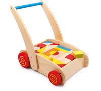 2695 Carrello primi passi Cubetti small foot in legno, con scomparto per blocchi di legno, si allena la comprensione del colore e della forma, a partire da 1 anno