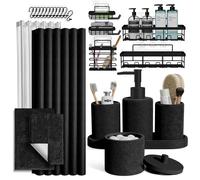 26PC Accessori Bagno Set, Ciniglia Tappetino Con Adesivo Angolo Cestello Doccia