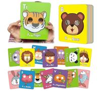 26PCS Alphabet ABC Flash Cards with Animal Masks, Interactive Learning Cards with Eye Holes, Giant Letter & Animal Face Flashcards for Classroom, Homeschool, Role Play Games