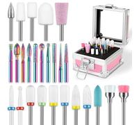 26PCS Nail Drill Bits Set with Holder Case, 3/32 inch Ceramic Safety Bits for Nail Drill, Diamond Cuticle Efile Nail Drill Bits, Remover Bits for Acrylic Gel Nail Tech Manicure Pedicure, Home Salon