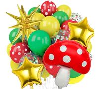 26PCS Rosso Giallo Verde Palloncini Set, con Palloncini Colorati, Coriandoli, Stella, Stelle Esplosive, Palloncino Fungo e Nastro Oro, per Bambini Festa a Tema Anime/Compleanni/Baby Shower