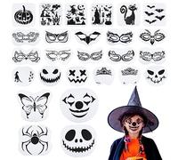 26pcs Stencil per il Viso Halloween, Kit di Stencil per Pittura per il Viso Stencil di Halloween Riutilizzabili per Dipingere Grandi per Tatuaggio di Trucco per Vacanze di Halloween